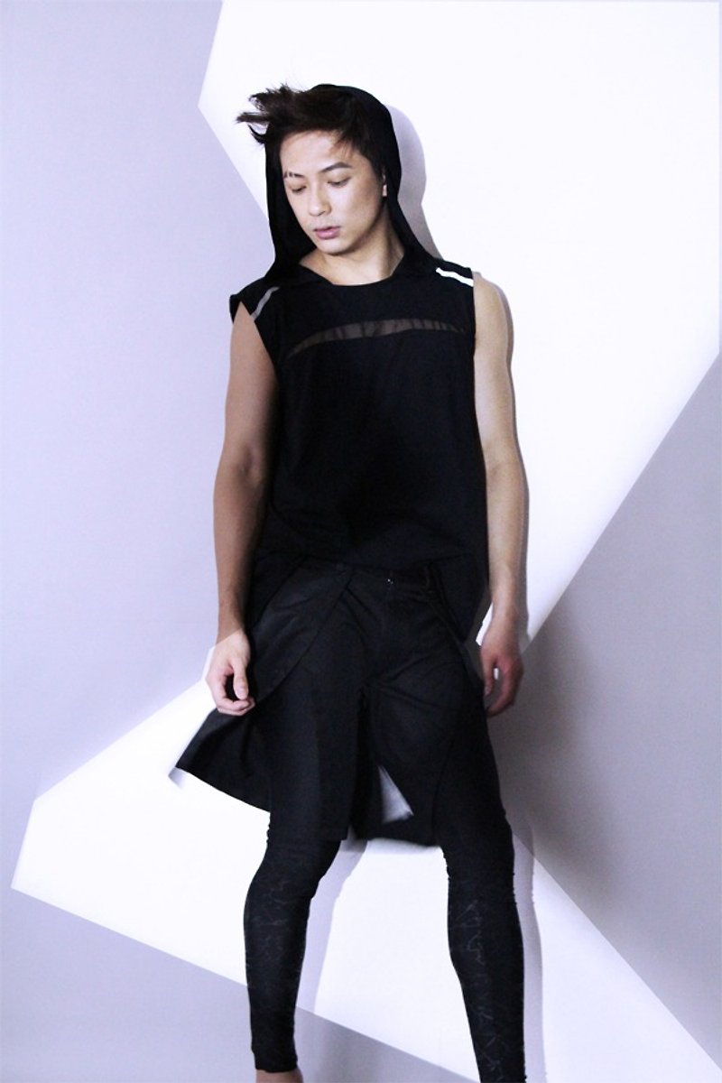 台湾设计师品牌 男装 时尚设计 前卫 流行 后开衩 修身 连帽上衣 黑色 - 男装上衣/T 恤 - 其他材质 黑色