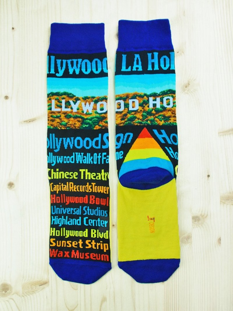 JHJ Design 加拿大品牌 高彩度针织棉袜 美国风景系列-好莱坞袜子(针织棉袜) - 袜子 - 其他材质 蓝色