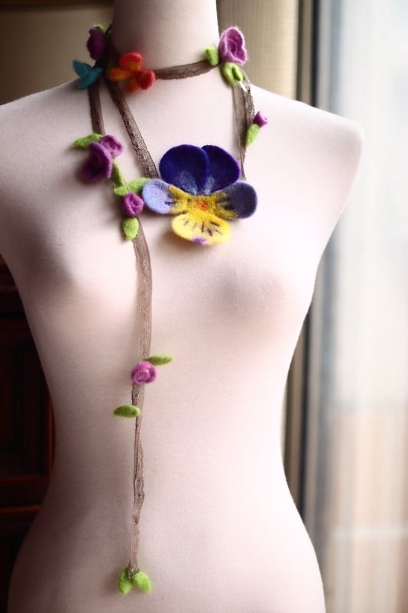 春花齐放缎带项链(紫色) 天然咖啡染缎带 也可当腰带 - 腰带/皮带 - 羊毛 紫色