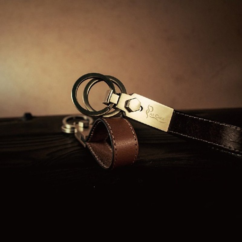 【PAS CHER 巴夏喀】典藏双环钥匙圈 - 钥匙链/钥匙包 - 真皮 多色
