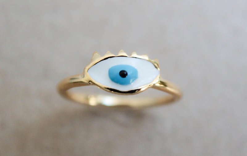蓝眼睛 黄铜戒指 - 戒指 - 珐琅 蓝色