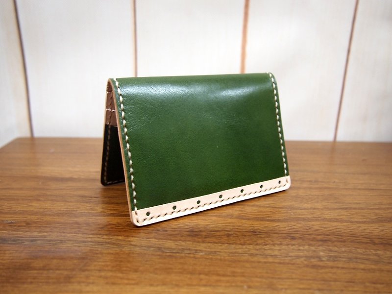 [Retro Series]手缝皮革铬绿色复古卡片夹 卡片包 名片夹 - 皮夹/钱包 - 真皮 绿色