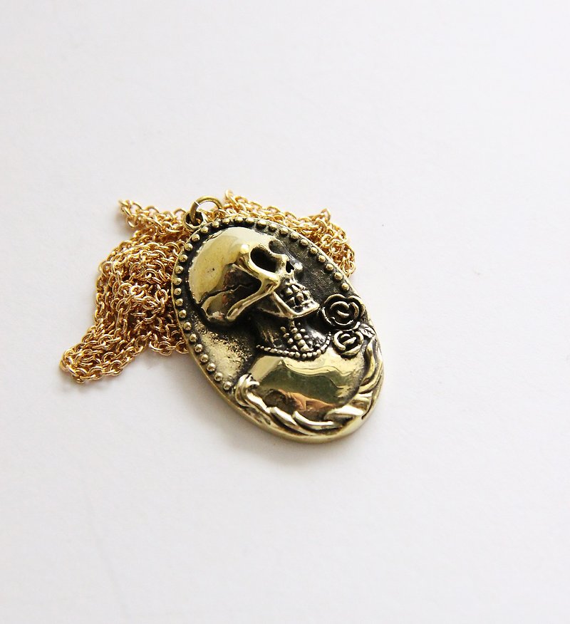 女士骷髅头宝石型黄铜项链 - 项链 - 其他金属 金色