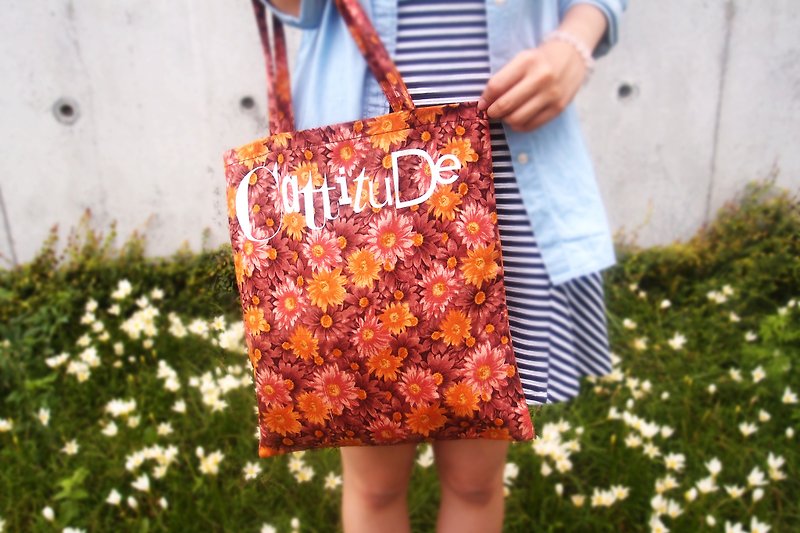 【Cattitude】原创设计　绵麻　麻布　印花　文字　手提袋 Type Tote bag 共４款 - 手提包/手提袋 - 棉．麻 橘色