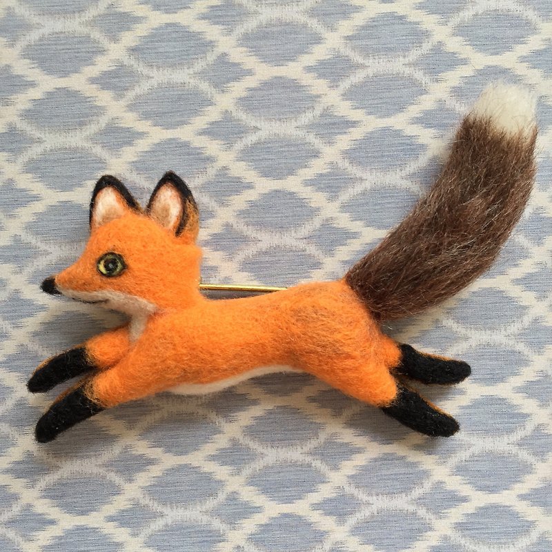 小狐狸 － 手作羊毛毡扣针 - 胸针 - 羊毛 橘色