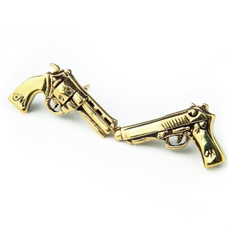 Pistol gun  earring  in brass hand sawing - 耳环/耳夹 - 其他金属 