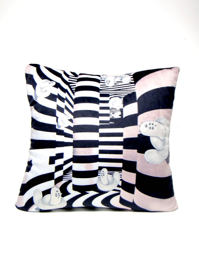 《Gookaso》毛毛虫 黑白色 迷幻版 卡通印花抱枕 45x45cm 原创设计 - 枕头/抱枕 - 纸 黑色