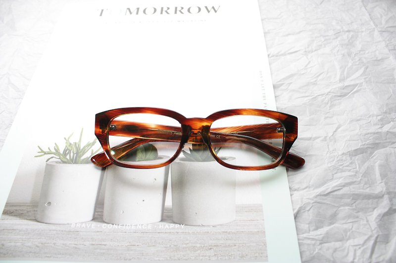 复古方框眼镜框 日本手工制作 威士忌啡色 - 眼镜/眼镜框 - 其他材质 咖啡色