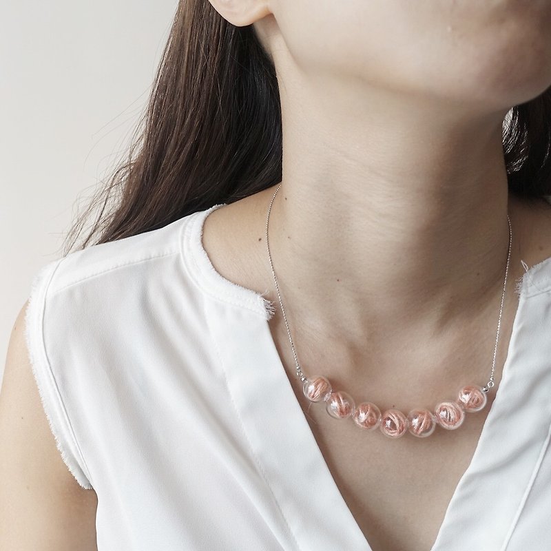 简约透明点线泡泡玻璃珠项链 / 颈链 - 桃 - 颈链 - 其他材质 粉红色