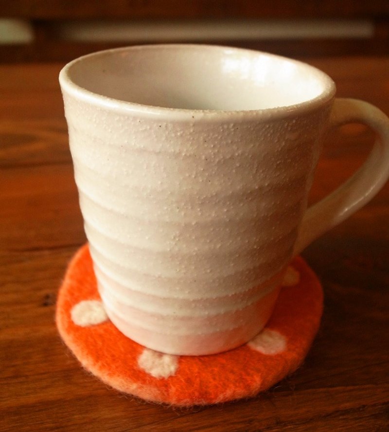 羊毛毡  手工 圆点 杯垫 点点 亮橘 - 杯垫 - 羊毛 橘色