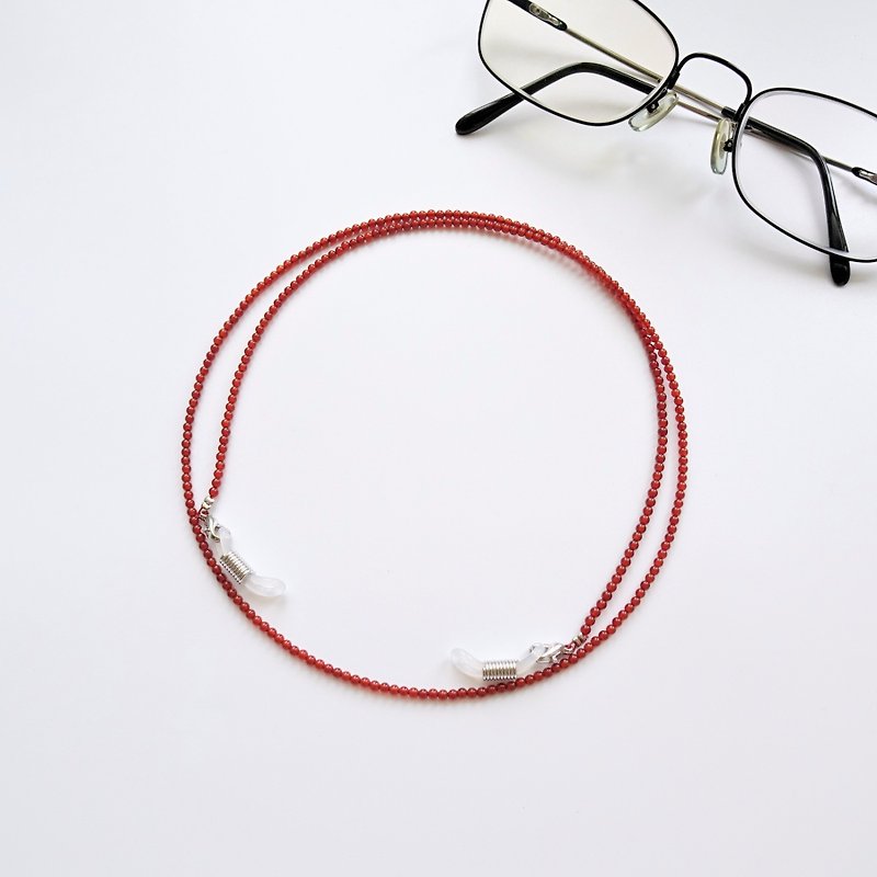 红玛瑙小圆珠眼镜链 - 给妈妈的母亲节礼物 - 项链 - 半宝石 红色