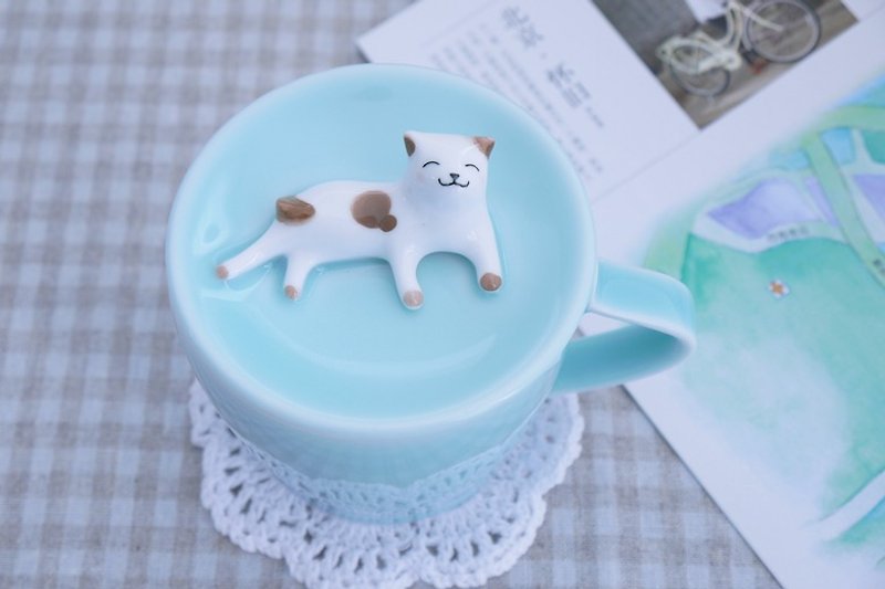 三浅陶瓷原创小懒猫茶杯 盖杯牛奶花茶杯萌物创意生日礼物水杯子 - 茶具/茶杯 - 其他材质 绿色