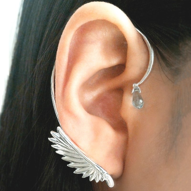 飞翔之翼纯银耳挂 - 耳环/耳夹 - 纯银 银色