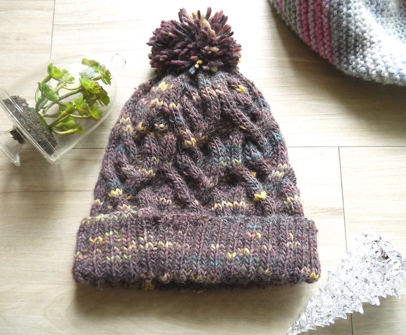 手作编织毛帽~ 花样紫色毛帽 - 帽子 - 羊毛 紫色