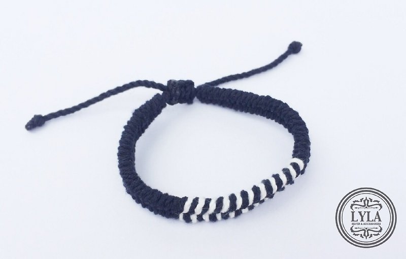 黑底白色编绳 - 手链/手环 - 棉．麻 黑色