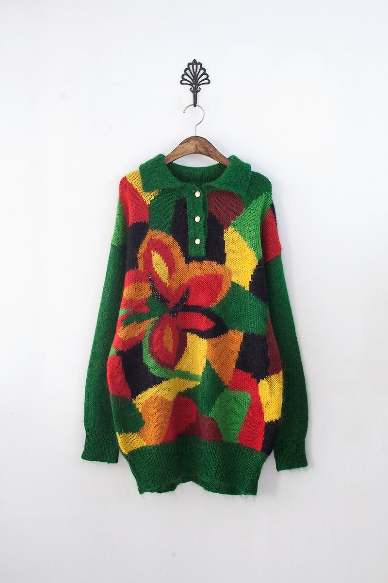 【Banana Flyin'】绿色大花儿 长版 套头毛衣 - 女装针织衫/毛衣 - 其他材质 