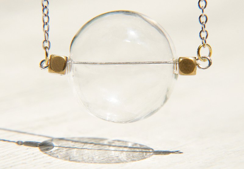 情人节礼物 / 透明系 / 英式圆球玻璃球黄铜项链 - 透明星球 - 长链 - 玻璃 白色