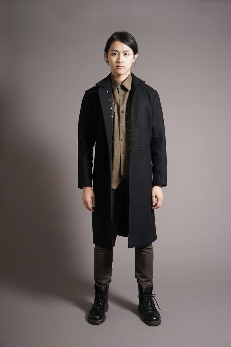 立领毛料大衣 黑色 - 男装外套 - 其他材质 黑色