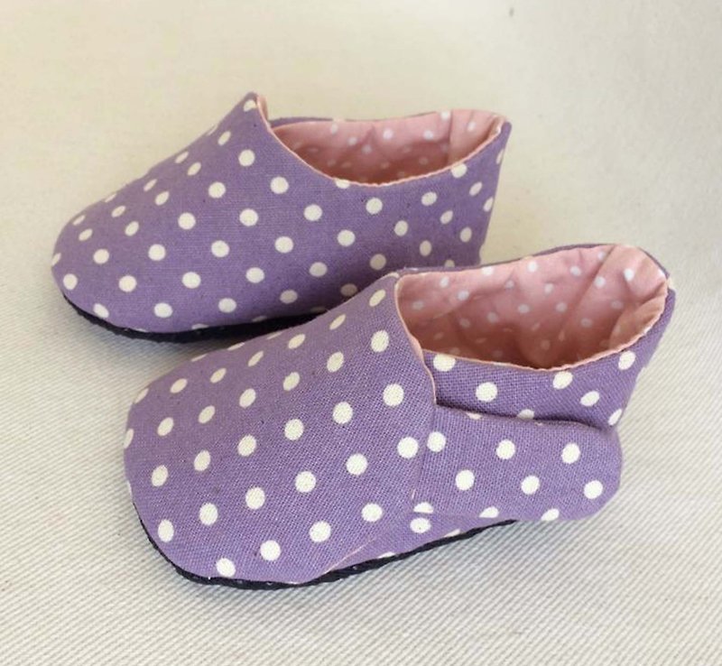 Va手工童鞋系列 粉紫点点帆布鞋 - 童装鞋 - 其他材质 紫色
