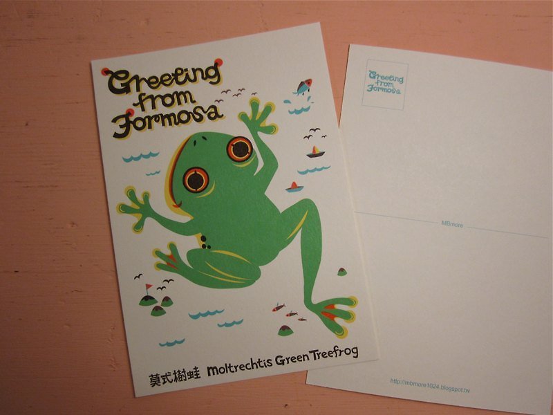 版印明信片：Greeting from Formosa台湾特有种生物明信片-莫氏树蛙 - 卡片/明信片 - 纸 绿色