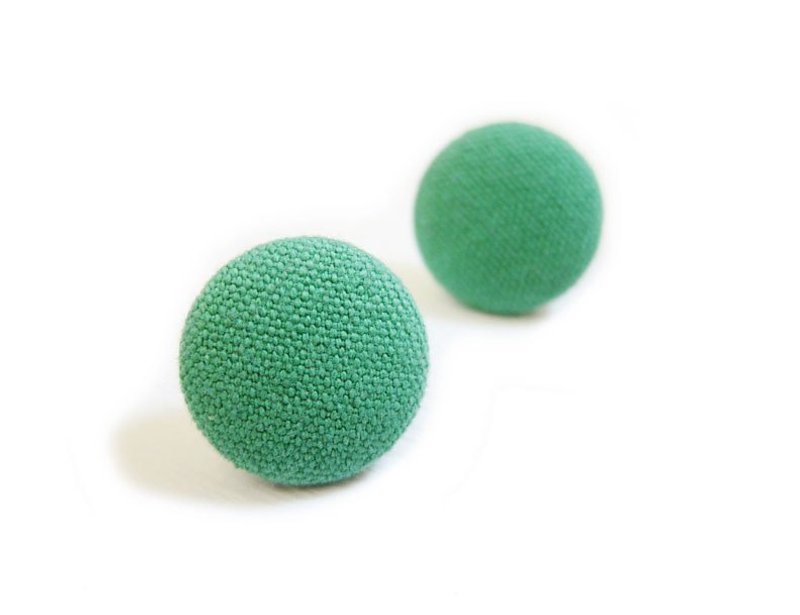 布扣耳环 绿色帆布 可做夹式耳环 - 耳环/耳夹 - 其他材质 