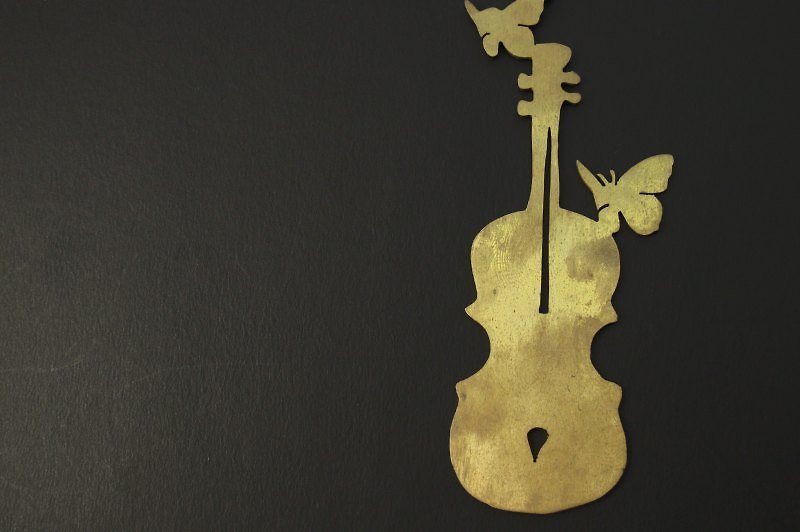 阁楼小提琴 手工 黄铜项链-ART64 - 项链 - 其他金属 金色