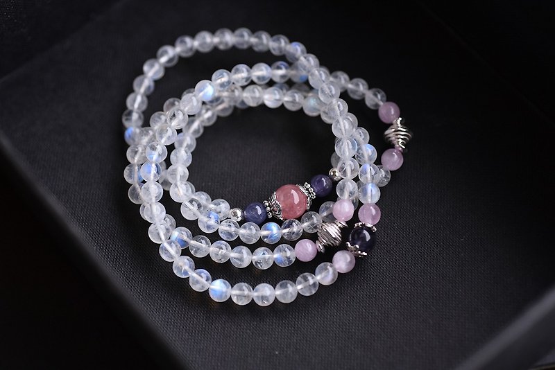 丹泉石+紫锂辉石+粉晶+月光石108颗念珠/多圈手链 - 手链/手环 - 水晶 透明