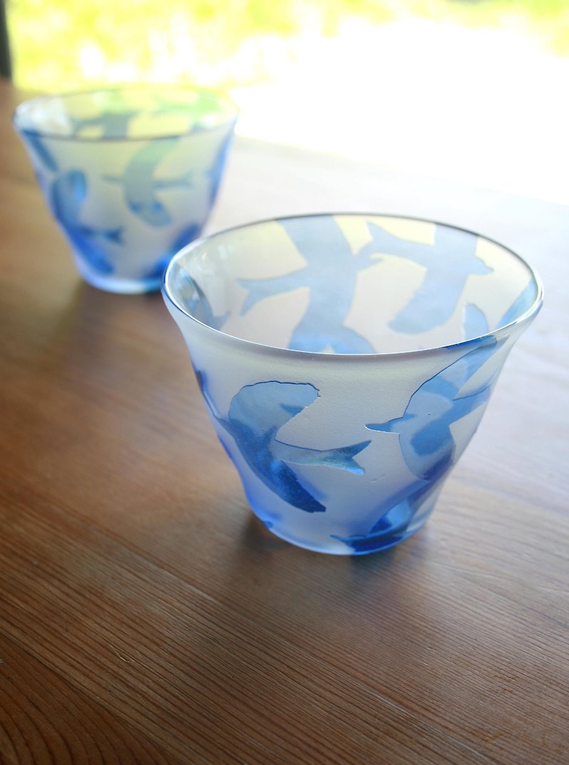 鳥模様のロックグラス（青） - 茶具/茶杯 - 玻璃 蓝色