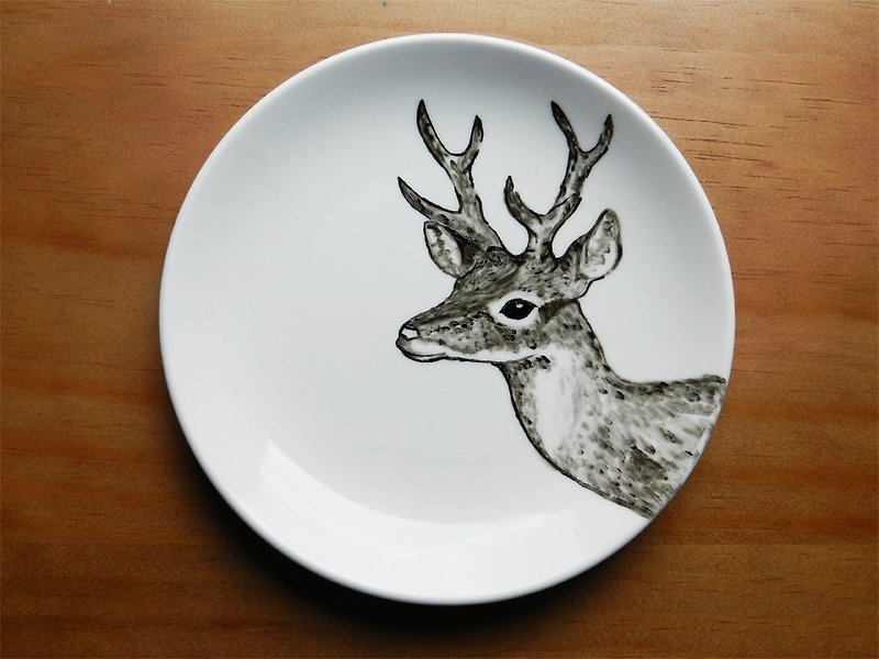 森林小伙伴系列 Dear Deer鹿瓷盘 点心盘 - 盘子/餐盘/盘架 - 其他材质 黑色