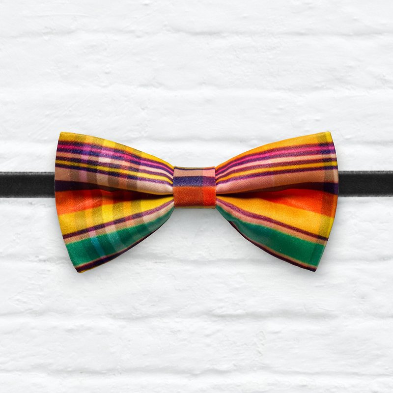 Style 0061  彩格　印花 系列 领结 colorful plaid pattern bowtie - 颈链 - 其他材质 多色