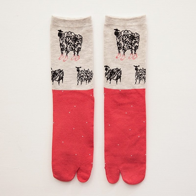 疯羊系列-短袜-红灰色 - 袜子 - 棉．麻 红色