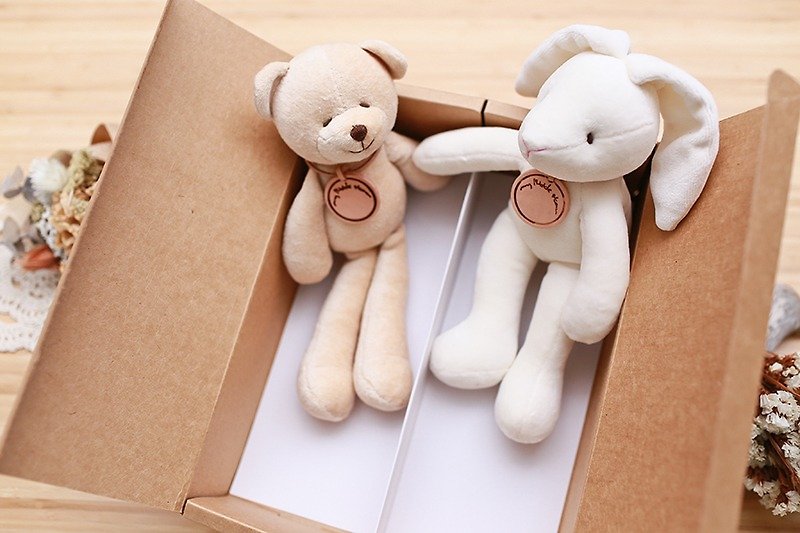 弥月礼盒、周岁礼盒、情人礼盒 手工有机棉mini 熊&兔 - 玩偶/公仔 - 棉．麻 咖啡色