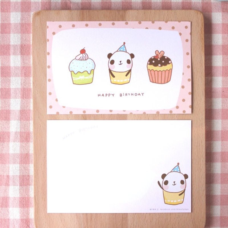 明信片-熊猫杯子蛋糕生日卡 - 卡片/明信片 - 纸 粉红色