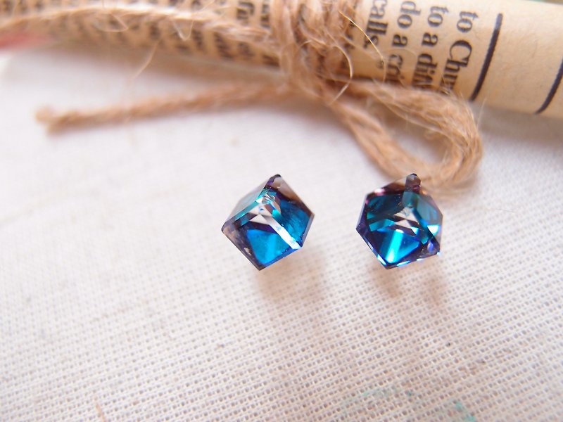 靛蓝色冰块 - 耳环/耳夹 - 宝石 蓝色