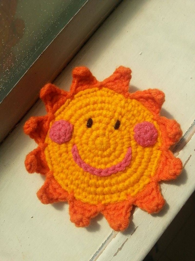 【Knitting】Smile Sun 微笑太阳 - 杯垫 - 其他材质 橘色
