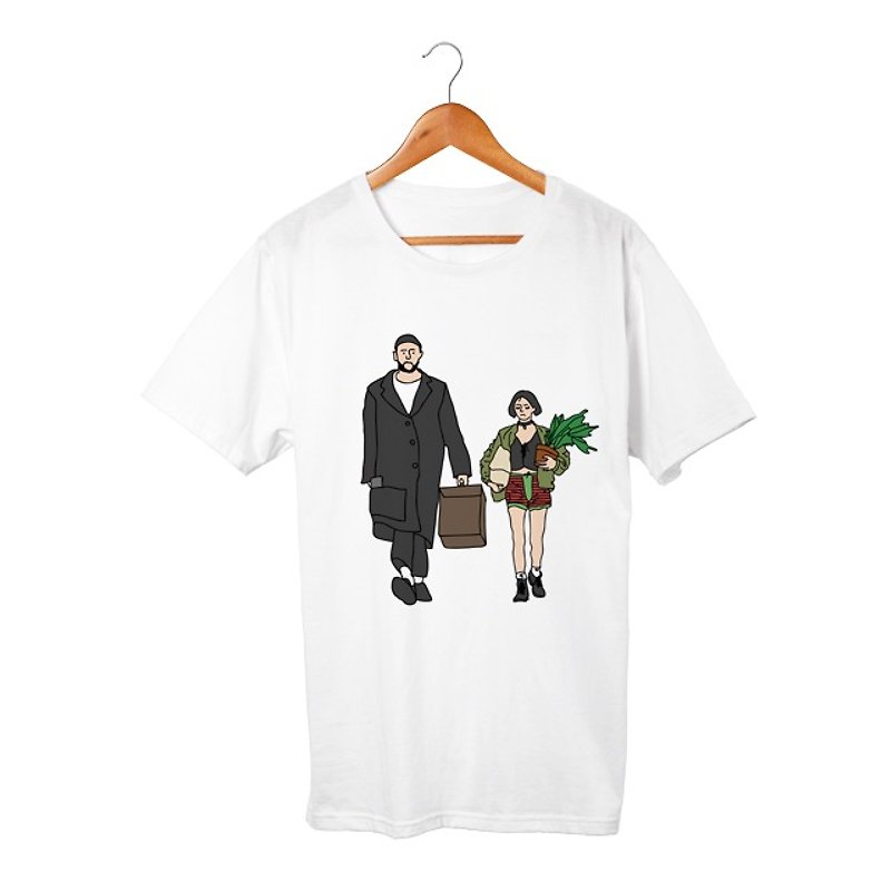 Leone & Mathilda T-shirt - 中性连帽卫衣/T 恤 - 棉．麻 白色
