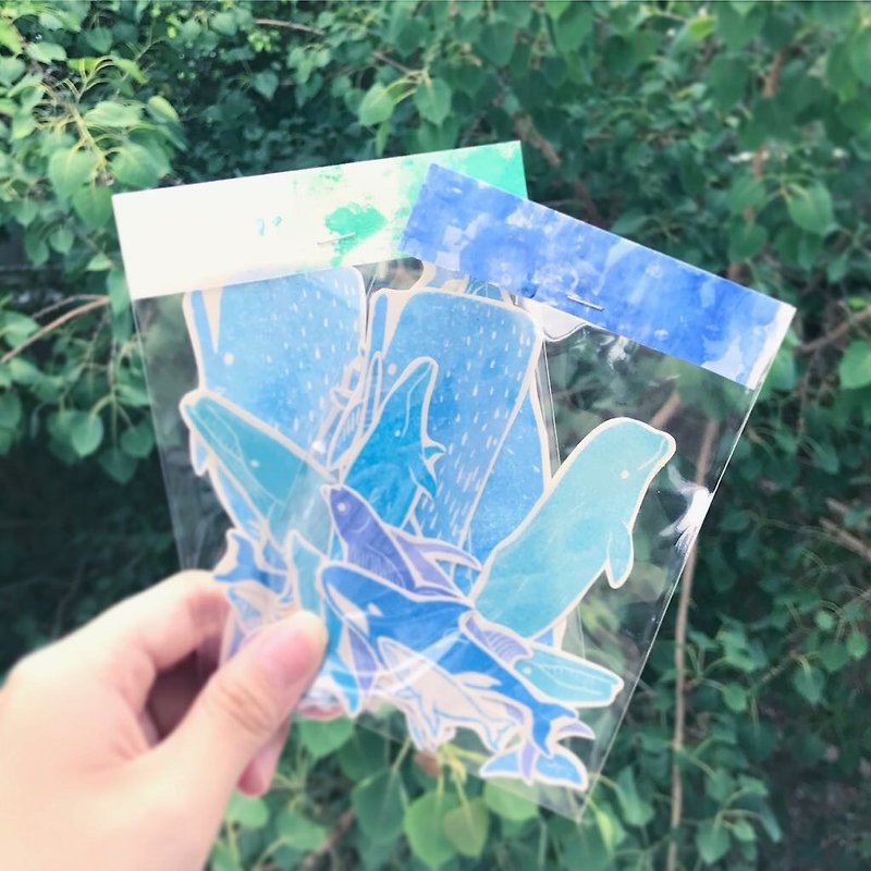 海生物透明贴纸组 全12种 - 贴纸 - 塑料 蓝色