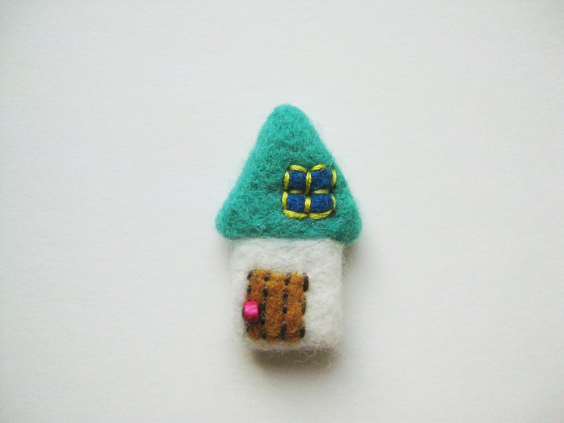 Minibobi手作羊毛毡-小房子-别针 - 胸针 - 羊毛 绿色