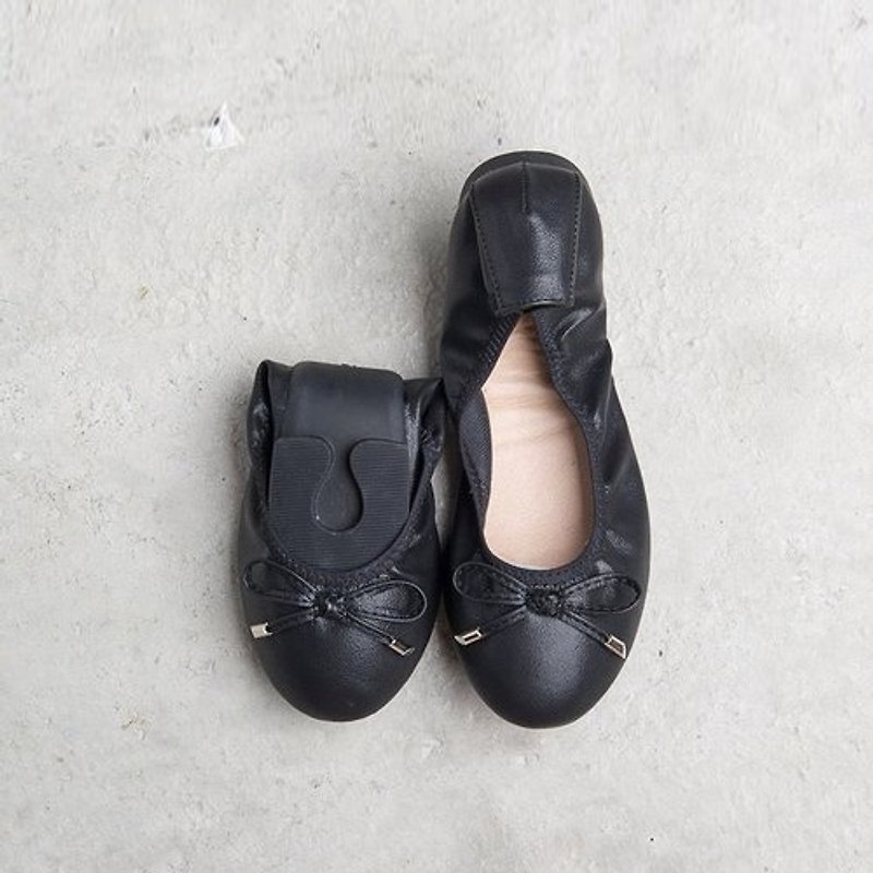 【纯真女孩】折叠芭蕾舞鞋-魔法黑钻(母女鞋/大人) - 芭蕾鞋/娃娃鞋 - 真皮 黑色