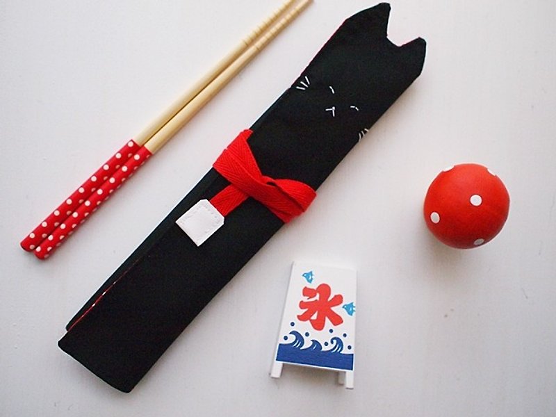 hairmo骄傲猫随身筷套/餐具袋/笔袋-黑+红点 - 筷子/筷架 - 其他材质 黑色