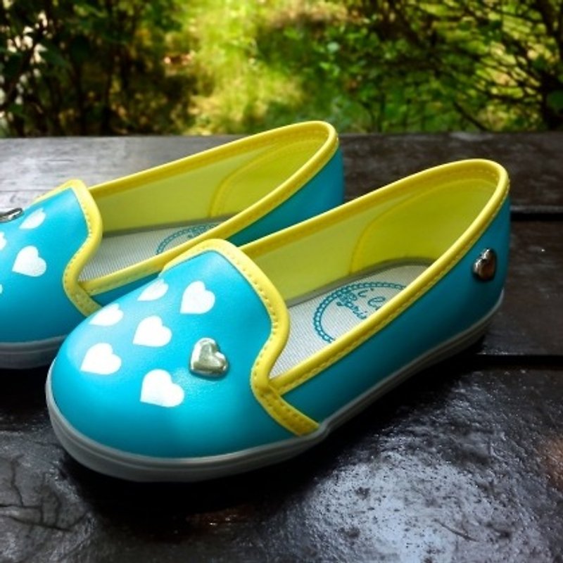 Hanna湖水绿爱心铆钉乐福鞋(零码特价，仅接受退货) - 童装鞋 - 其他材质 蓝色