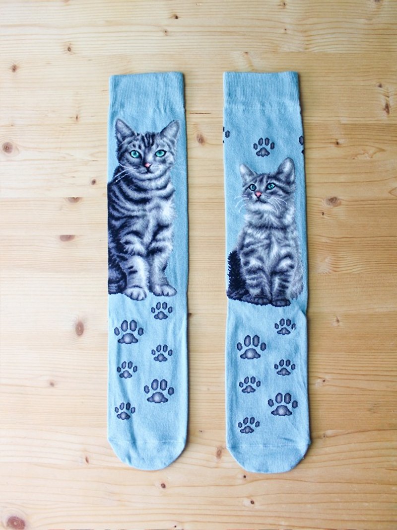 JHJ Design 加拿大品牌 高彩度针织棉袜 猫咪系列 美国短毛猫 (女) 猫咪 爱猫 可爱 - 袜子 - 其他材质 蓝色
