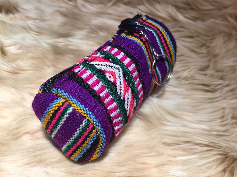 祕鲁织布 圆筒小零钱包-紫 - 零钱包 - 绣线 紫色
