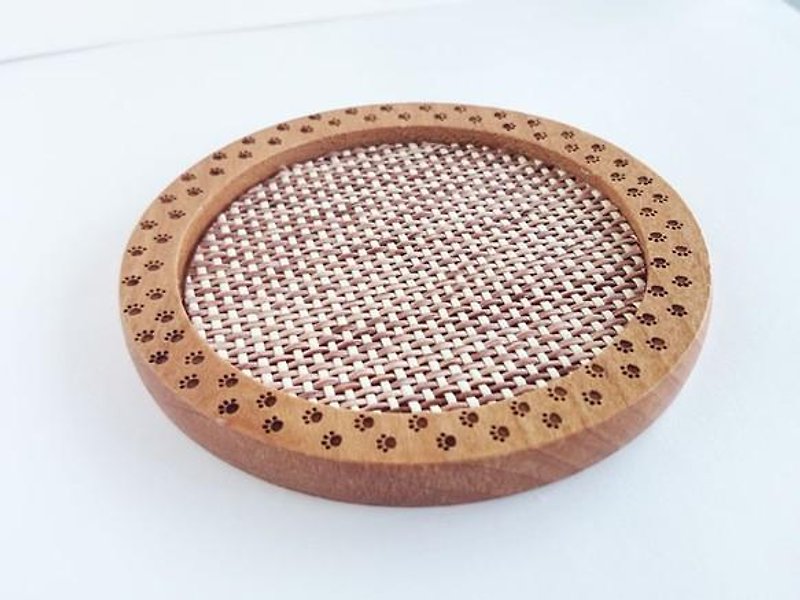 肉球足跡 丸型コースター(メッシュ) - 杯垫 - 木头 咖啡色