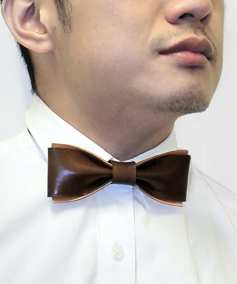 MICO 手工皮革蝴蝶领结 Bow Tie 焦茶色 - 领带/领带夹 - 真皮 咖啡色