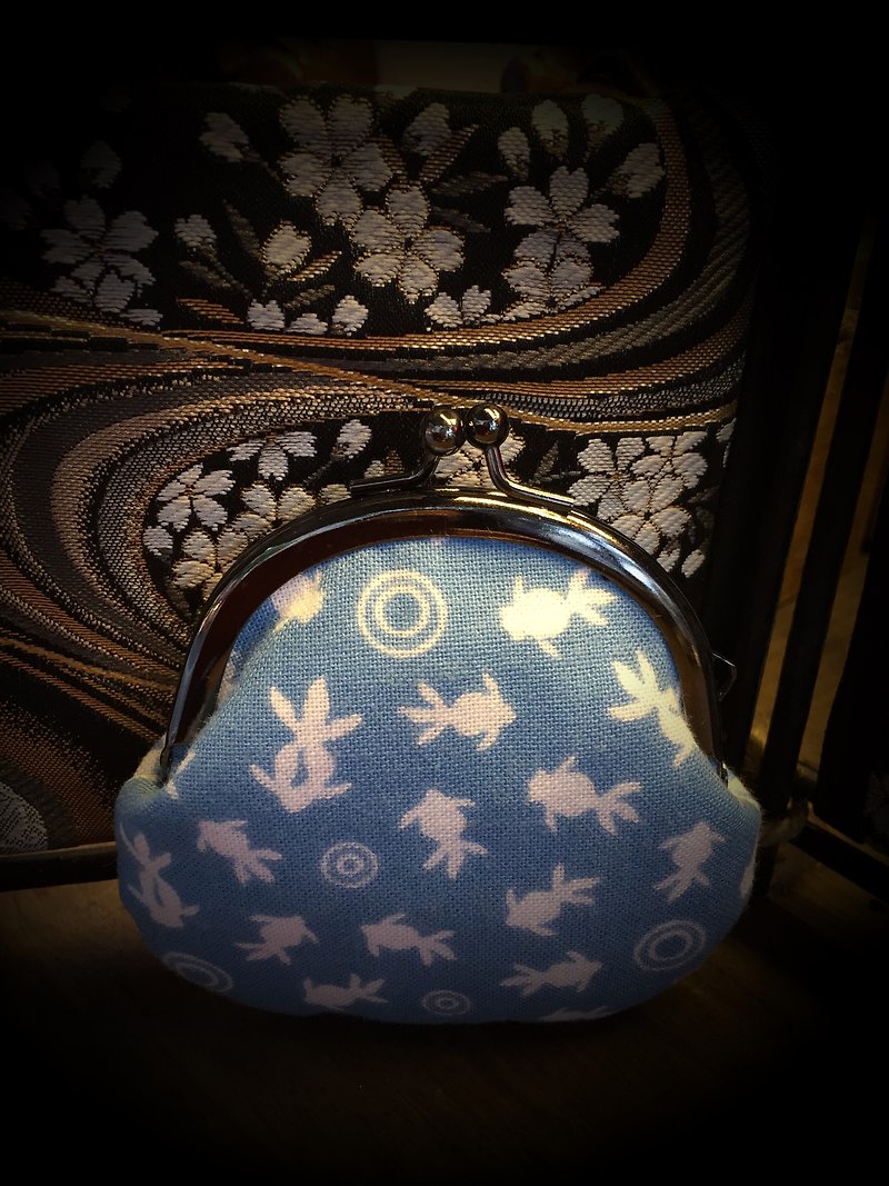 日本金鱼铜板口金包 - 零钱包 - 棉．麻 蓝色