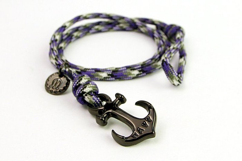 【METALIZE】Anchor with rope bracel三圈式伞绳手链-海锚款-紫迷彩(黑色) - 手链/手环 - 其他金属 