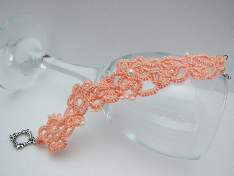 粉肤色手工蕾丝编织．手环（现货） - 手链/手环 - 其他材质 粉红色
