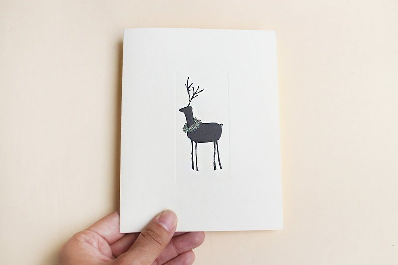 美国纯绵打凸印刷卡片-花圈小鹿 | CRANE - 卡片/明信片 - 纸 白色