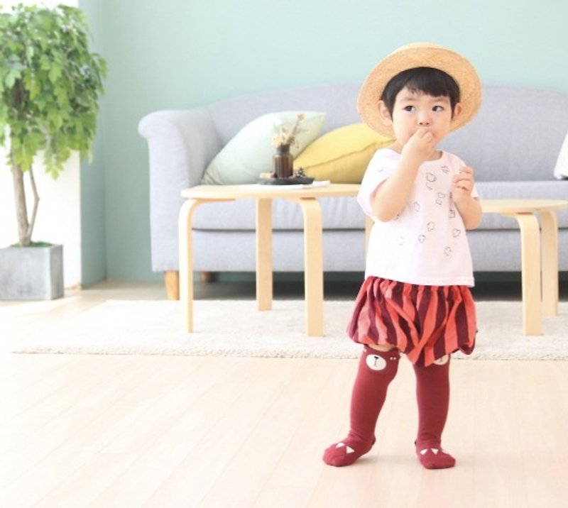 【韩国制】弥之星MiniDressing- 酷酷小熊儿童弹性袜 止滑袜 童袜 - 袜子 - 棉．麻 红色